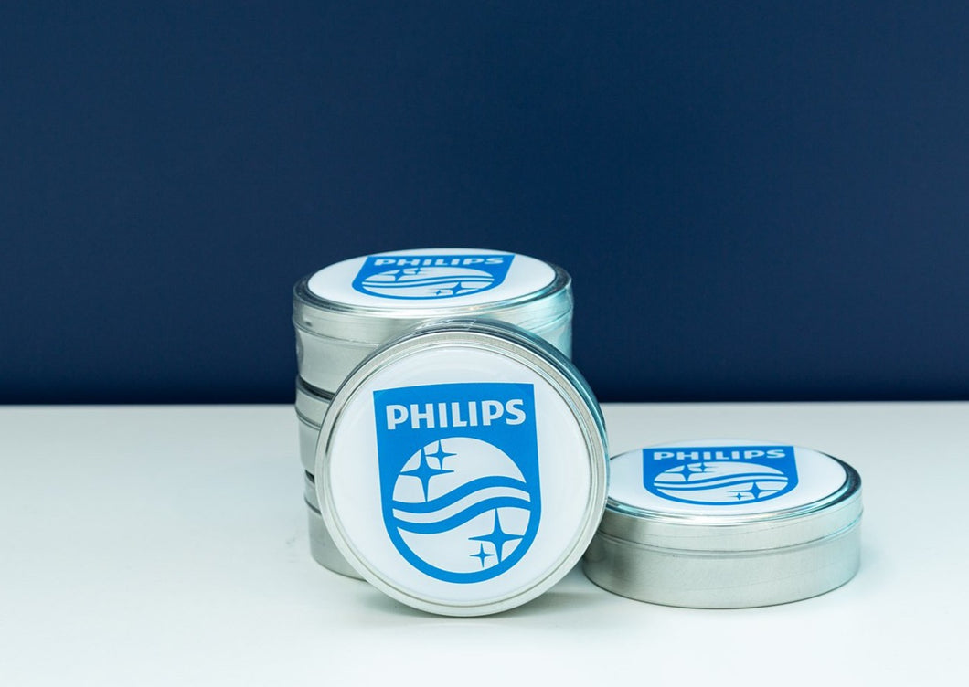 Peppermint tin Philips logo